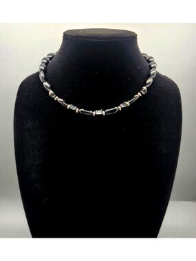 Black Beaded Necklace With Silver-Tone Spacers By Just For You